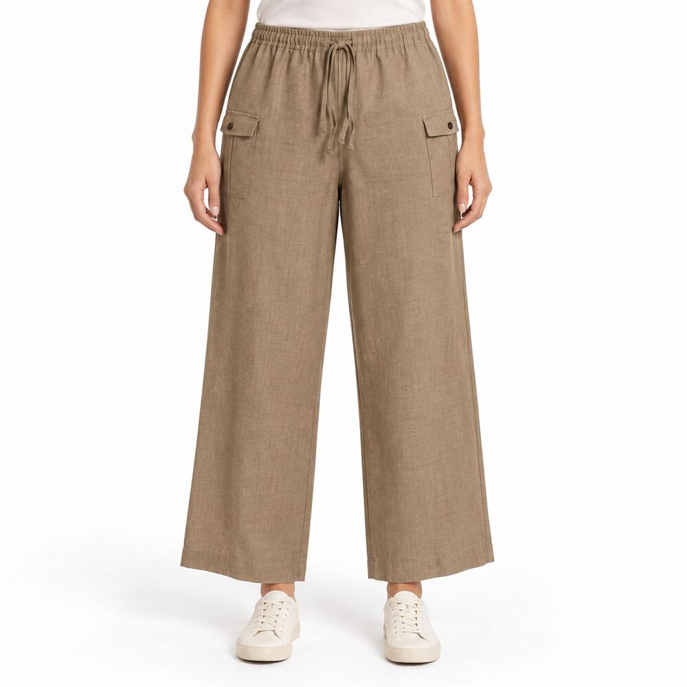 Calvin Klein Wide Leg Drawstring Cargo Pants Tan Size M